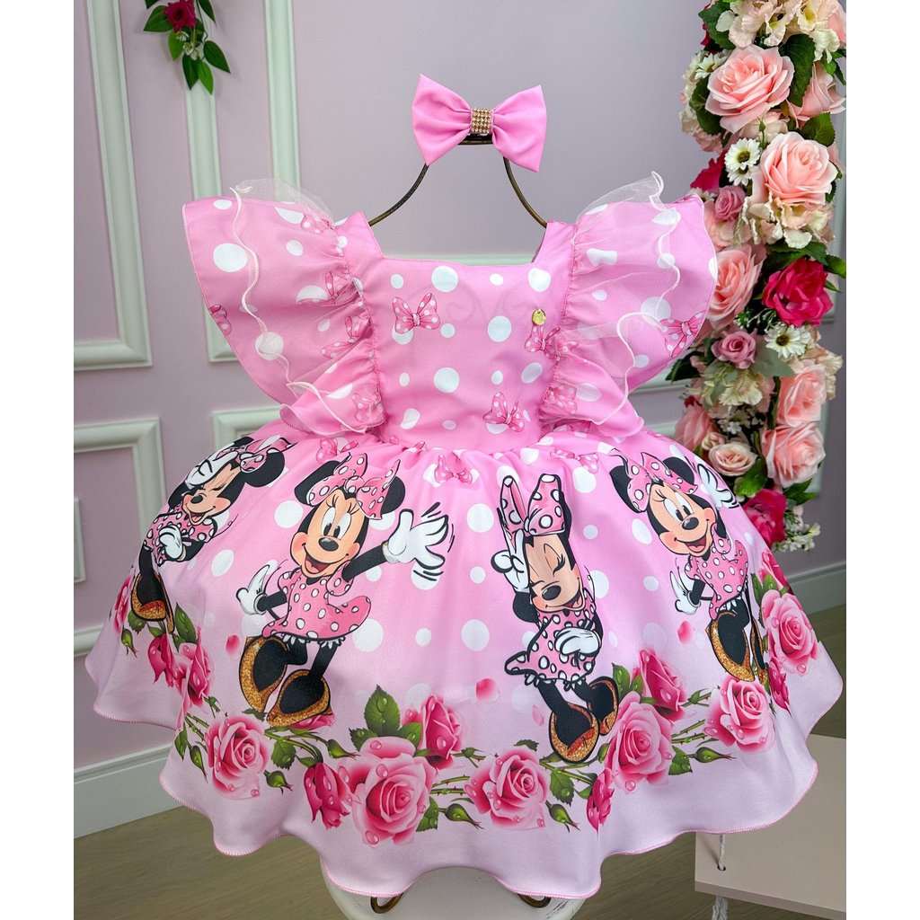 Vestido Charmoso Temáticos Kids Minnie/Minie Rosa