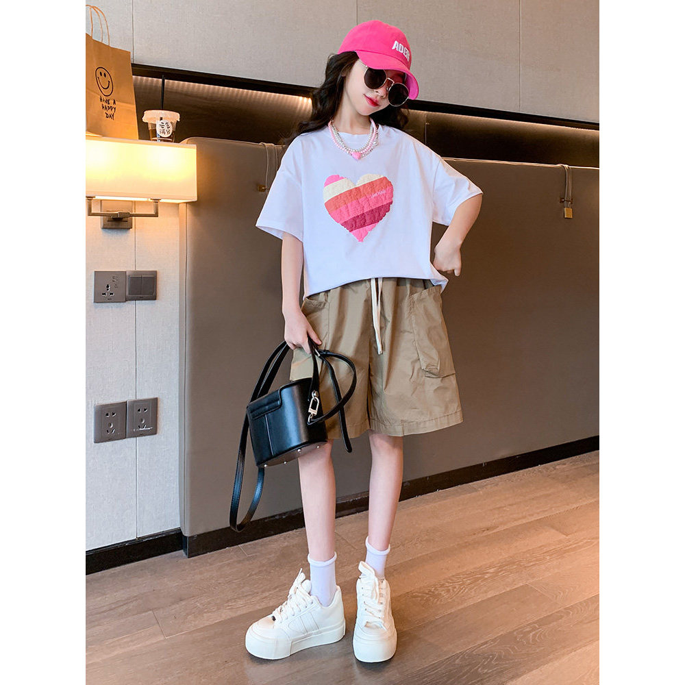 Meninas camiseta de manga curta algodão puro 2026 novo estilo verão estilo ocidental crianças meia manga topos meninas g