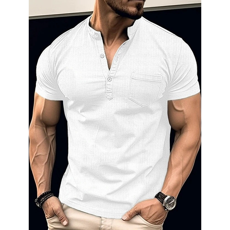 Camiseta casual masculina casual camiseta de verão cor-bloqueio botão colarinho de manga curta ciclismo caminhadas casua