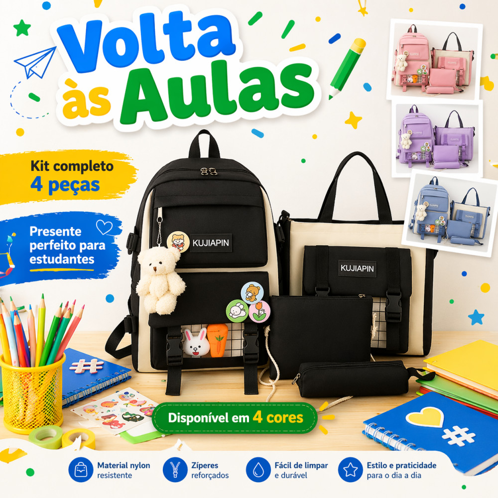 Kit 4 Bolsa Mochila Femina adequado Para Escola Multiuso Estudantes