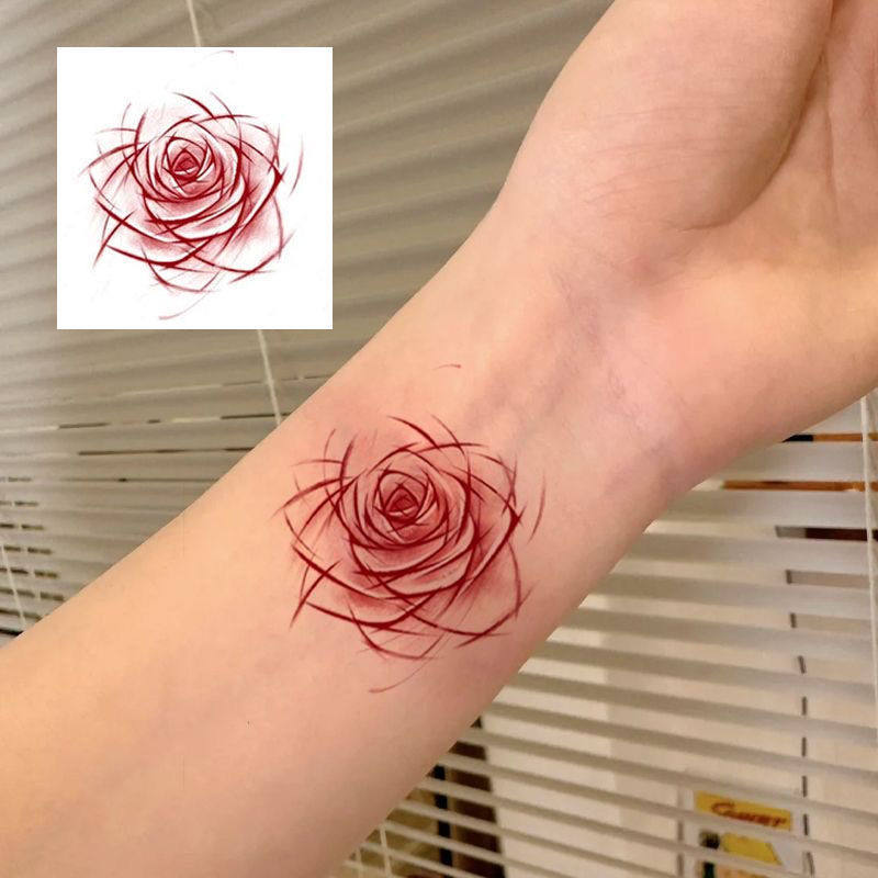 Puro desejo vento faca gravado rosa cor do pulso bonito tatuagem adesivos não-reflexo quente menina clavícula realista d