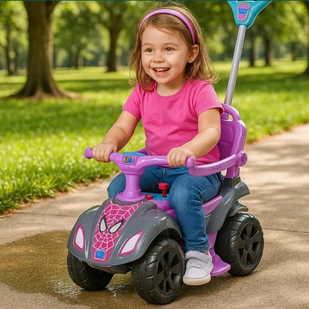 Quadriciclo Infantil Aranha Menina Andador Brinquedo Bicicleta Carrinho Cestinha Pedal Equilíbrio