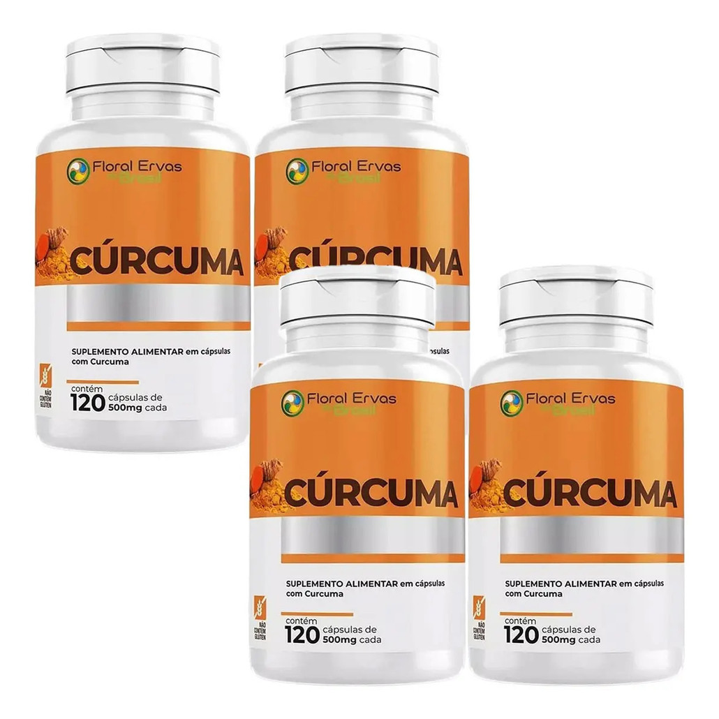 Cúrcuma 500mg Floral Ervas 4 Frascos X 120 Cápsulas Curcumina Sem Sabor