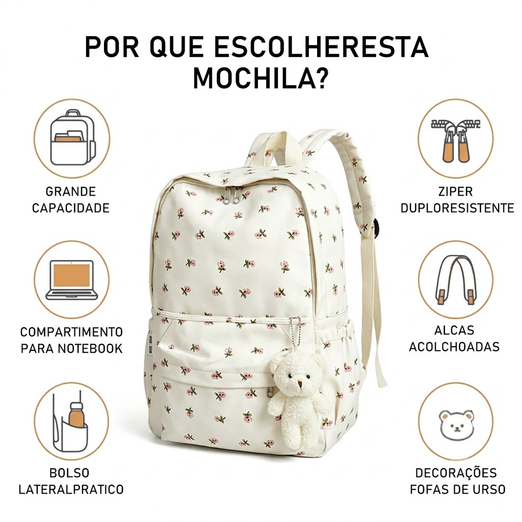 TOMI MITO Mochila juvenil confortável, ampla capacidade, alças acolchoadas e compartimento notebook para uso escola X012