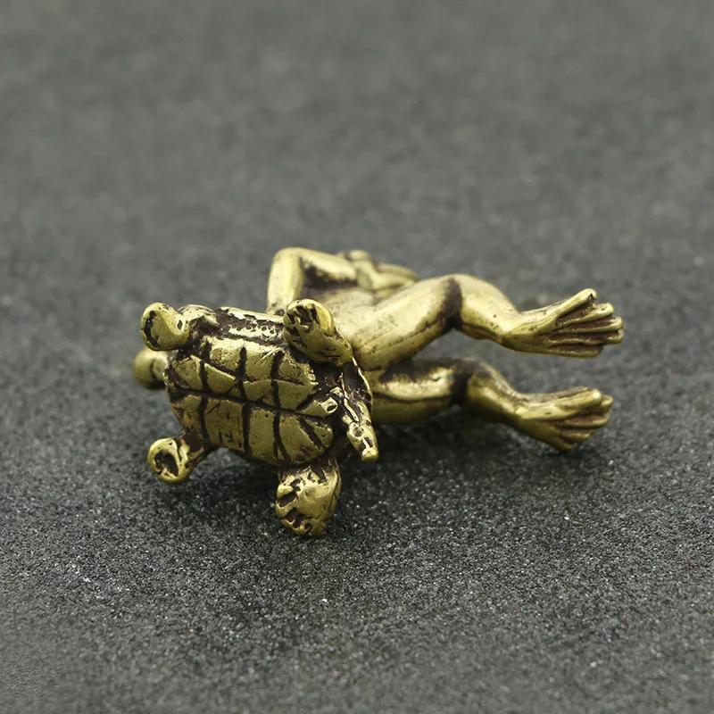 Jogo Antigo De Bronze Tartaruga Sapo Estátua Em Miniatura Decoração Mesa Para Casa Escultura