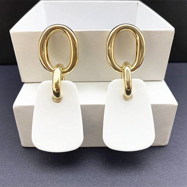 Brincos exagerados 925 agulha de prata moda branco acrílico brincos longos femininos High-End rosto geométrico brincos f