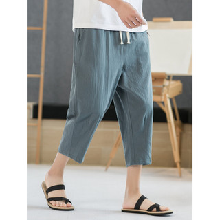 Calças cortadas de algodão puro masculino verão algodão linho fino solto calças cortadas linho masculino Casual calças e