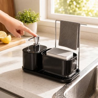 Kit organizador de cozinha: dispenser de sabonete manual + suporte de pano + dispenser de…