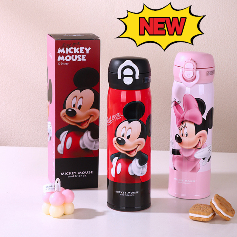 Graby2026 Copo térmico Mickey Minnie Copo de água de aço inoxidável com duas tampas com tampa de palha Garrafa de água i
