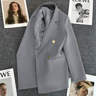 Jaqueta dupla terno grande feminino Casual fino terno cor superior mostrando elegante fivela tamanho