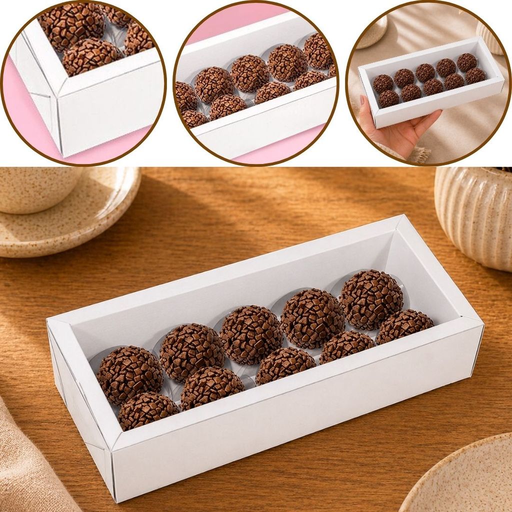 10~20 CAIXA P/ 10 DOCES ALTA C/ MOLDURA BRANCA 4632 (IDEIA) CHOCO