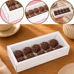 10~20 CAIXA P/ 10 DOCES ALTA C/ MOLDURA BRANCA 4632 (IDEIA) CHOCO