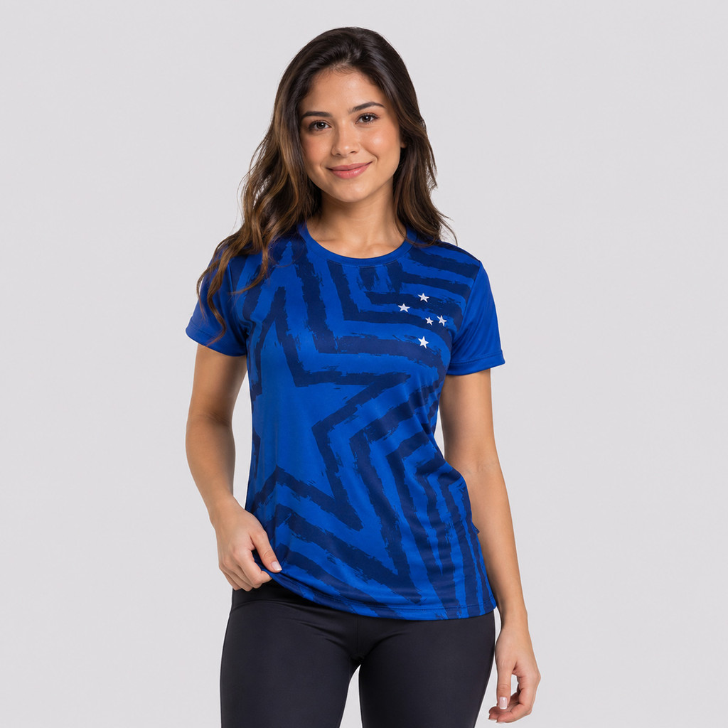 Camisa Cruzeiro Baby Look Esportiva Feminina Azul