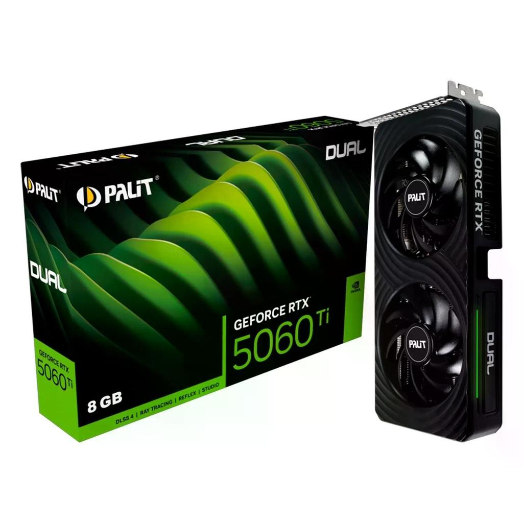 Placa de Vídeo Palit GeForce RTX 5060 Ti Dual, 8GB, GDDR7, 128 Bits, DLSS, Ray Tracing, NE7506T019P1-GB2062D