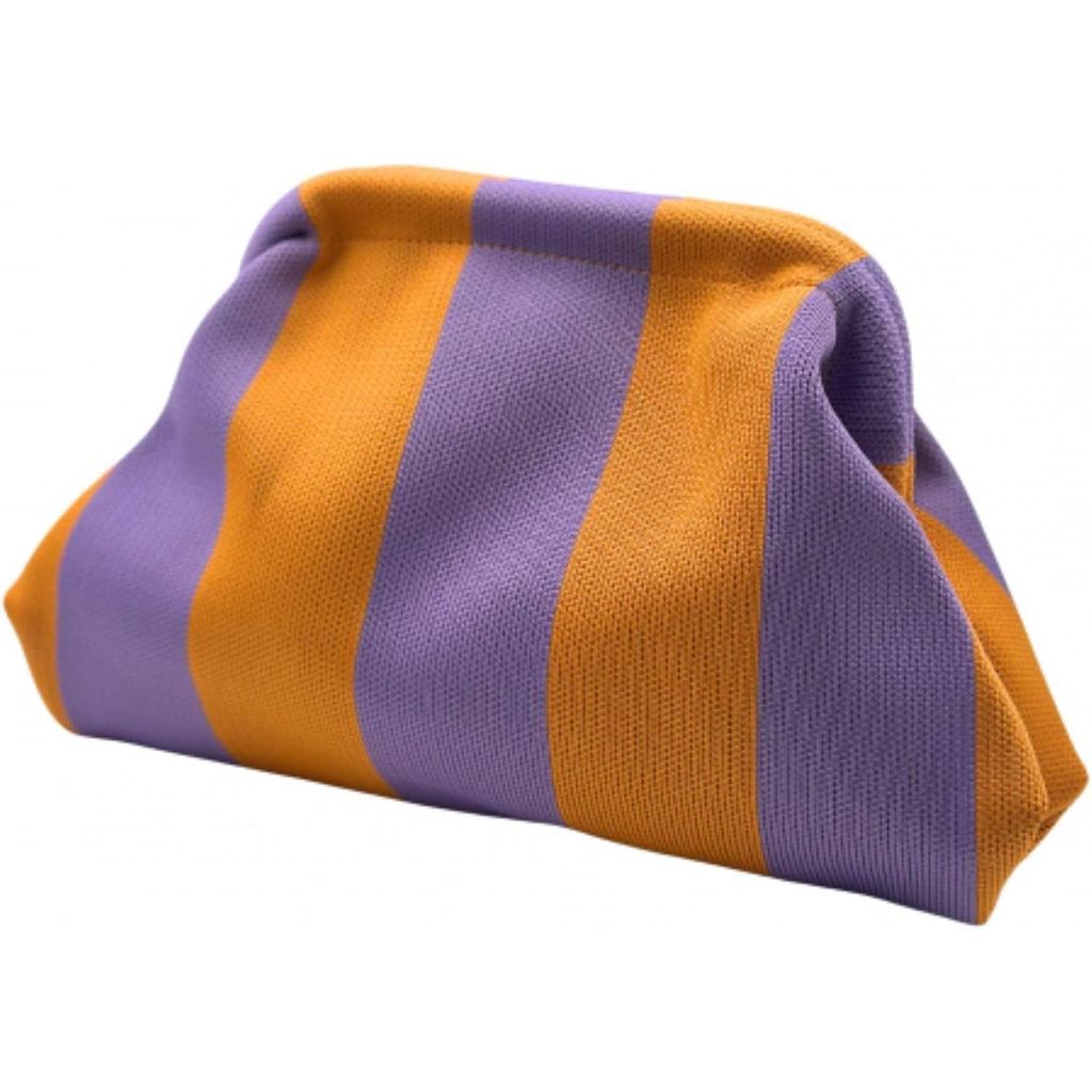 Bolsa Listrada Rosa e Laranja, Bolsa Clutch Estilo Dumpling, Bolsas Clutch para Mulheres, Bolsa de Crochê Trançada para