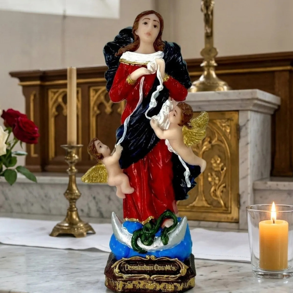 Nossa Senhora Desatadora dos Nós 15 cm Resina Premium Imagem Estátua Católica Decoração Fé