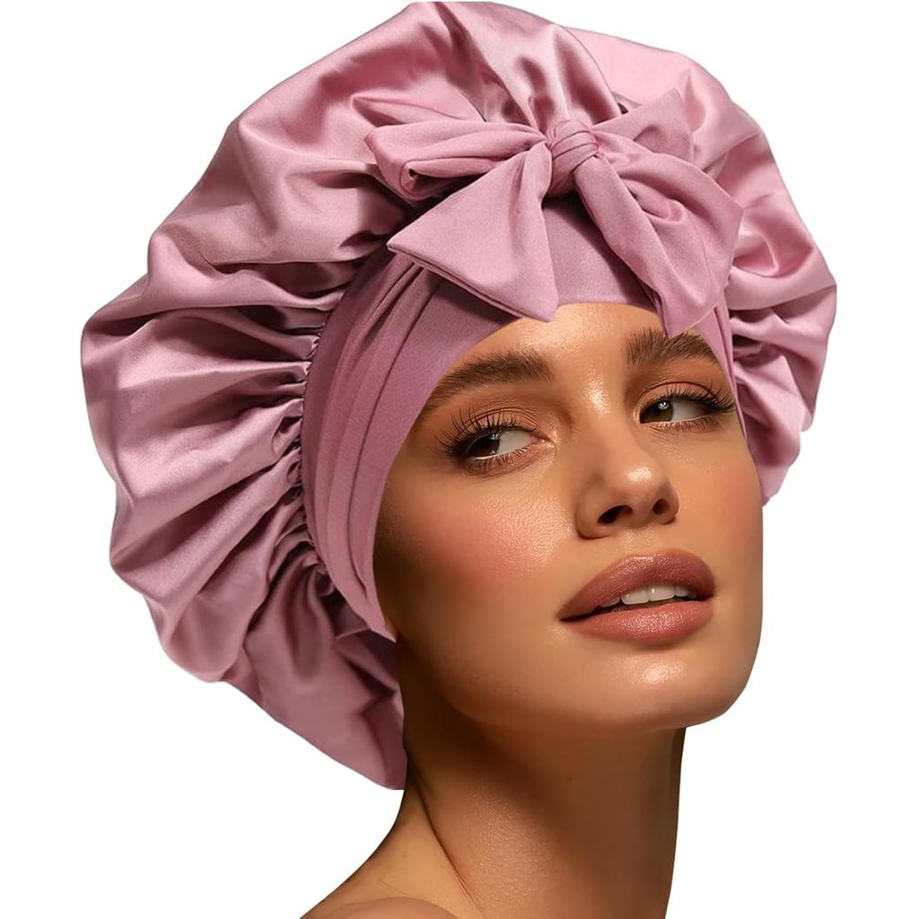 Touca de Seda para Mulheres, Touca de Cetim para Dormir, Touca Grande com Faixa Elástica para Cabelos Cacheados