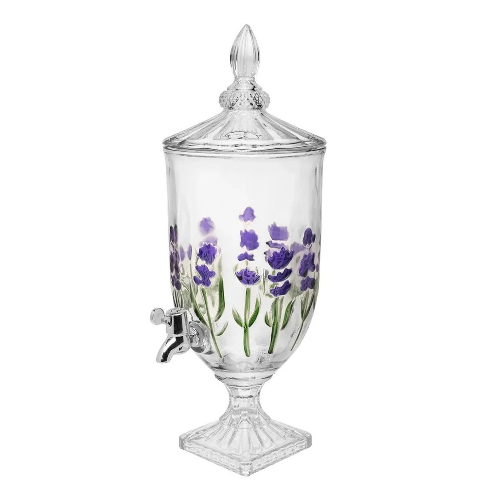 Suqueira Com Pé Tampa Cristal 4,5L Lavanda Suco Água Saborizada importada luxo decoração Grande