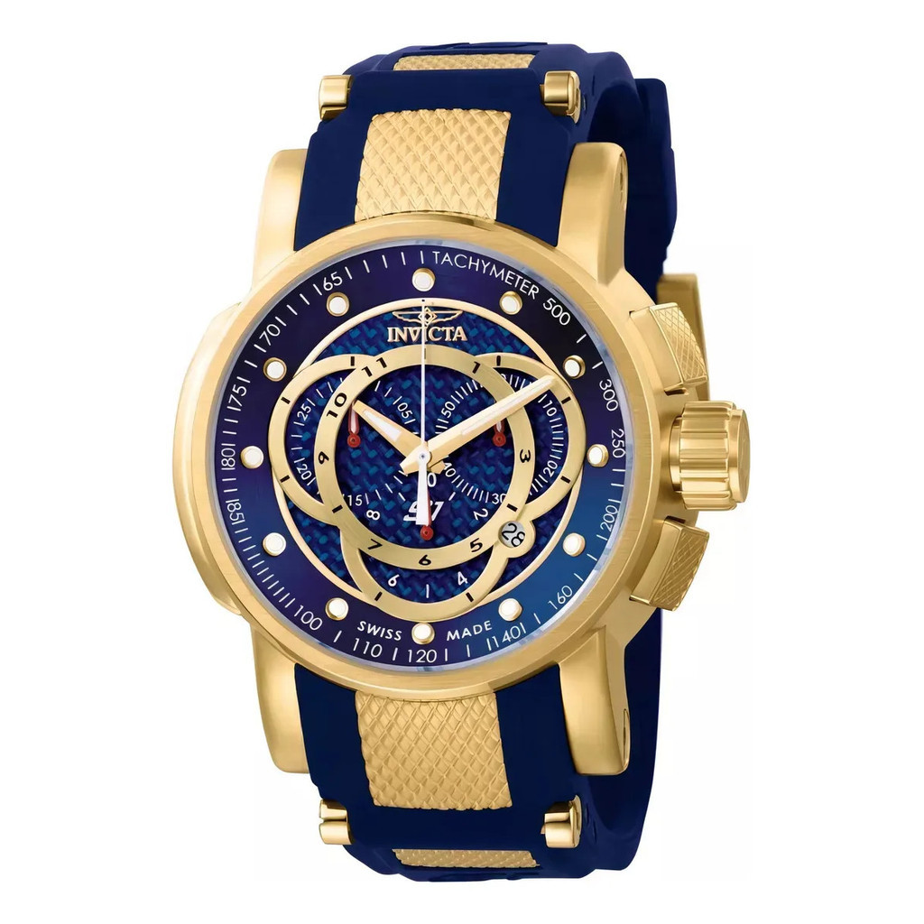 Relógio De Pulso Invicta S1 Rally 0895 Com Corria De Silicone Cor Azul - Bisel Dourado