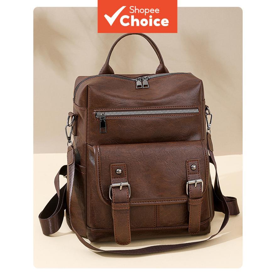 Mochila Feminina Retro Elegante em Couro Macio, Design Funcional e Espaçosa, Versátil para Uso Diário e Viagens