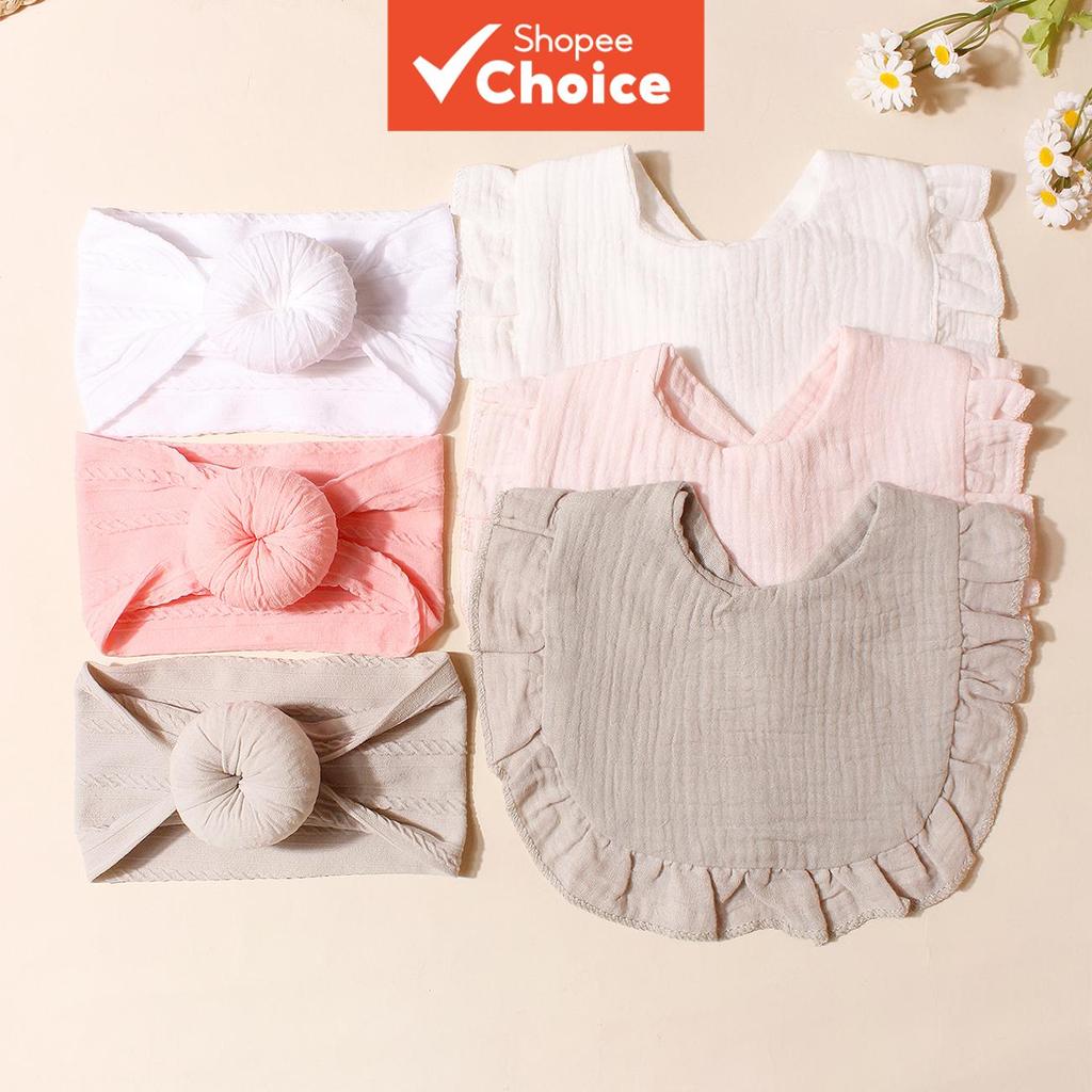 Conjunto De Babadores De Rosquinha Para Bebês Meninas De 0 A 3 Anos , 6 Peças , Algodão , Musselina , Chapéu Recém-Nasci
