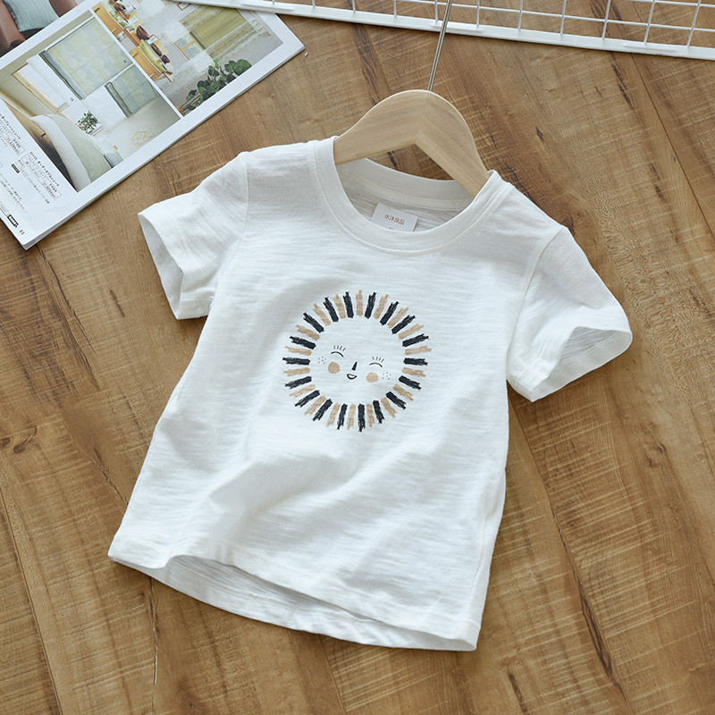Crianças crianças puro algodão Slub algodão de manga curta camiseta meninos meninas algodão fino topos médio grande cria