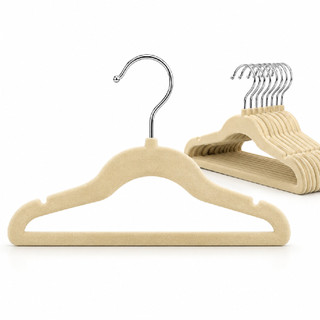 Kit 25 Cabides Infantis de Veludo Bege Slim Antideslizante Fino Bebê Criança Gancho Giratório Closet
