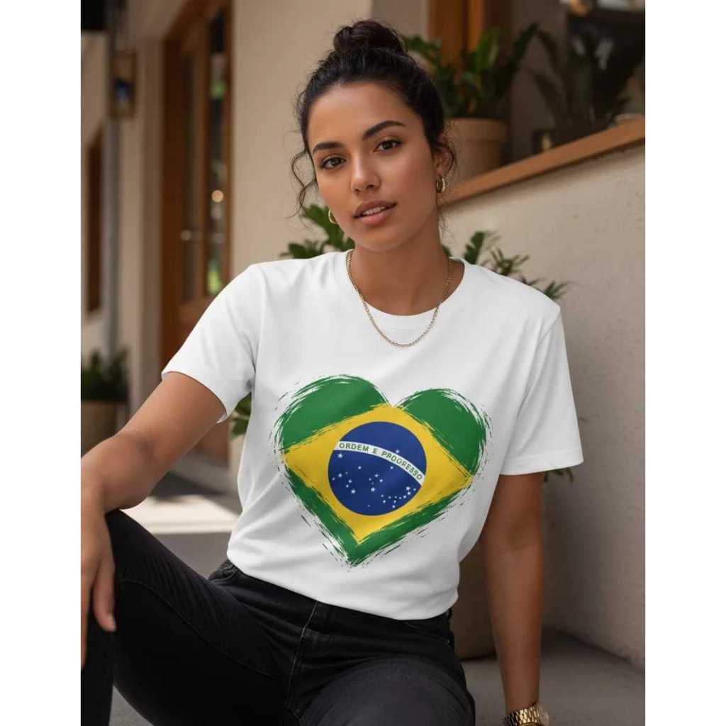 Camiseta Coração Do Brasil Com Bandeira Copa Do Mundo 2026 Envio Imediato by Mood Vest