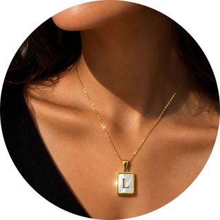 Colar letra inicial em madrepérola banhado a ouro 18k personalizado aço inox