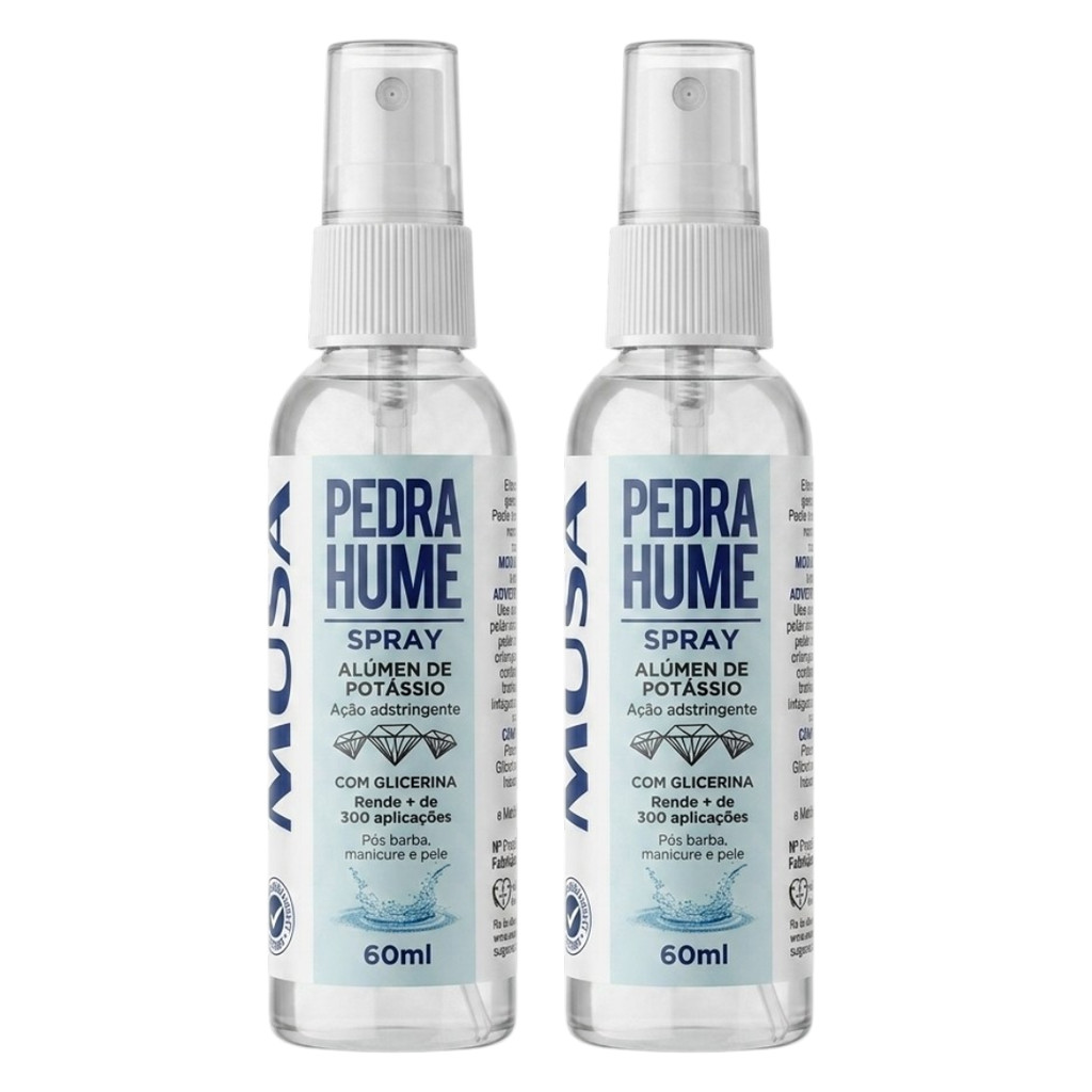 KIT Pedra Hume Spray 60ML Antitranspirante MUSA Adstringente Cicatrizante (2 unidades)