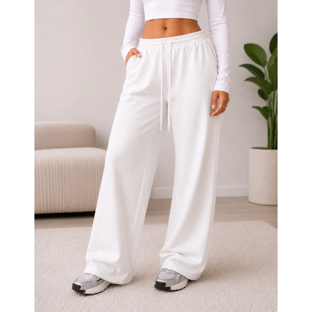 Calça Moletom Feminina Wide Leg Flanelada Com Bolso Cós Elástico Casual Academia Moda Premium — imagem 1