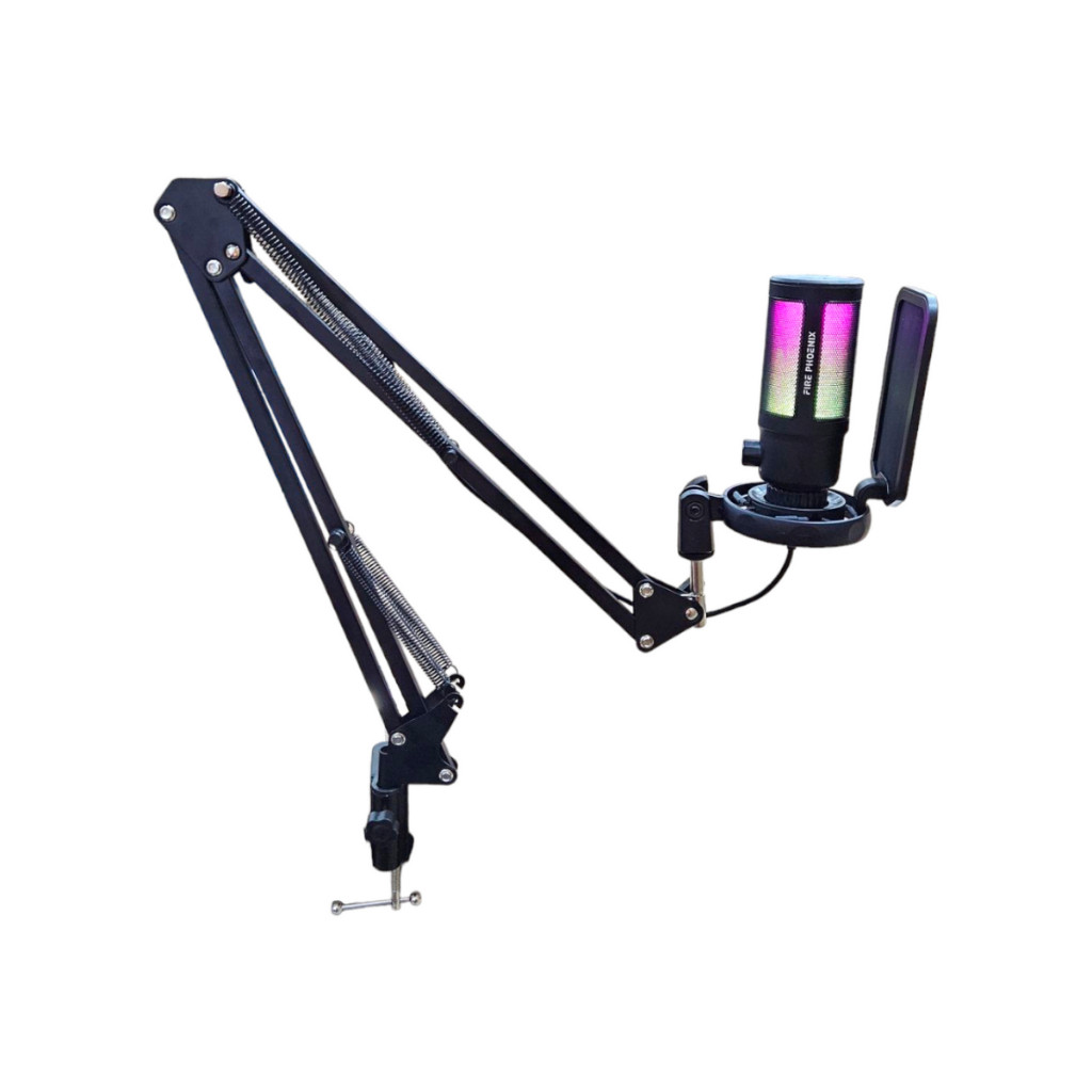 Kit Microfone Condensador Gamer Live Led Rgb Com Braço Articulado FonePop Filter