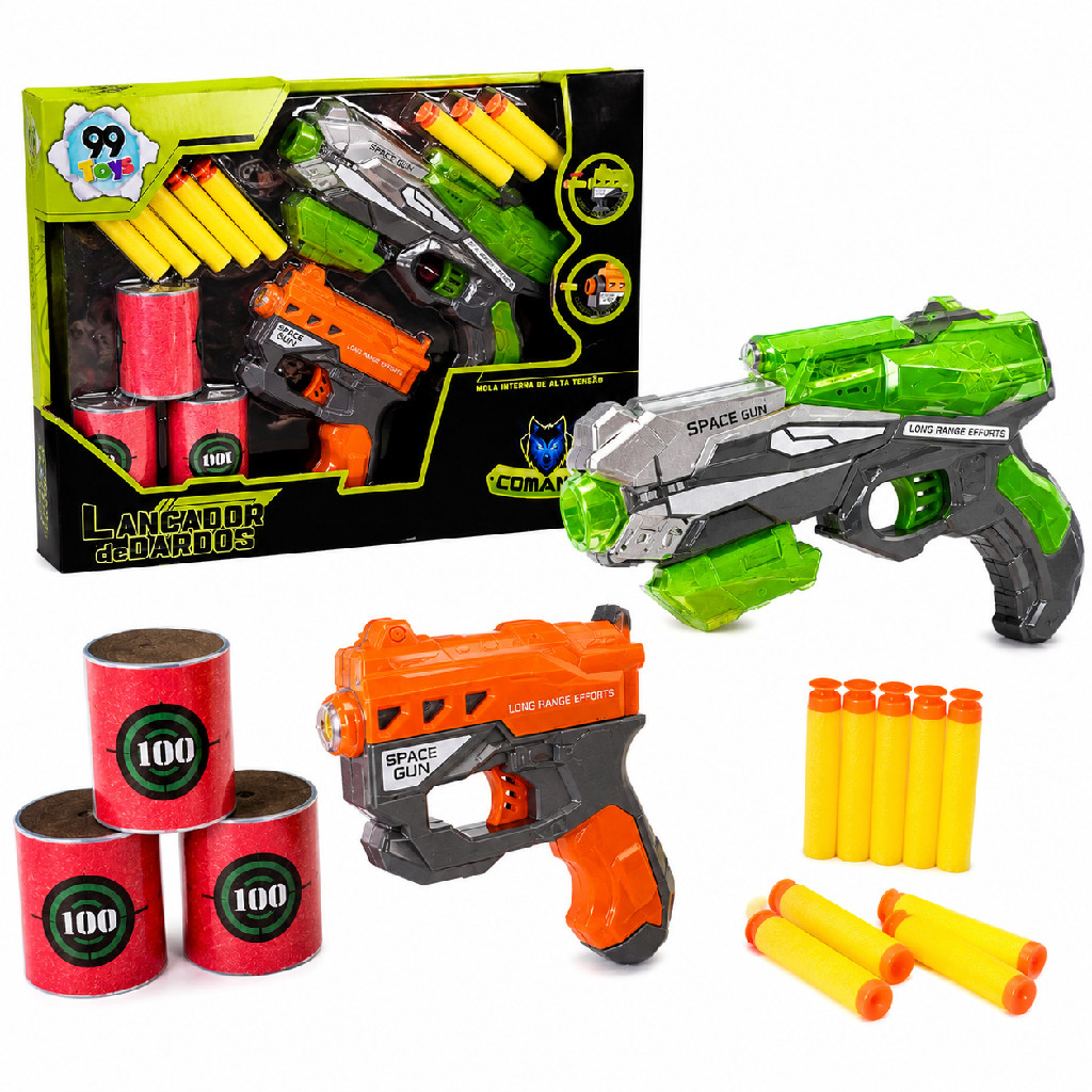 Kit 2 Pistola Lança Dardos Tipo Nerf com 3 Alvos Latinhas e 6 Dardos Super Potente Oferta
