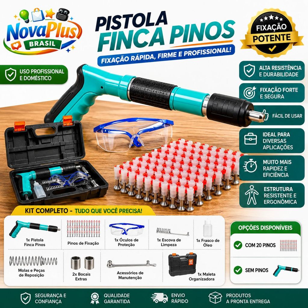 Pistola Finca Pinos Profissional com Kit Completo | Ferramenta de Fixação para Concreto Drywall e Estruturas Metálicas