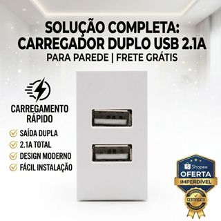 Tomada USB Parede Carregador 2 Portas Bivolt carregamento Rápido Quartos Escritórios