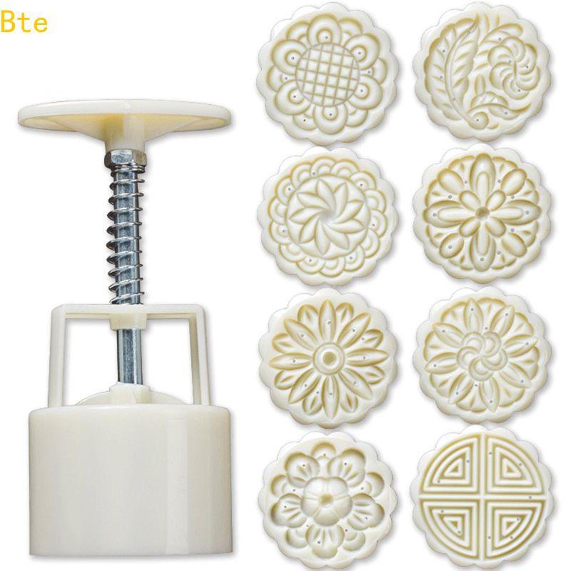 Bte 8 Peças Prensa Manual Carimbo Biscoito Lua Bolo Molde Barril 75g Faça Você Mesmo