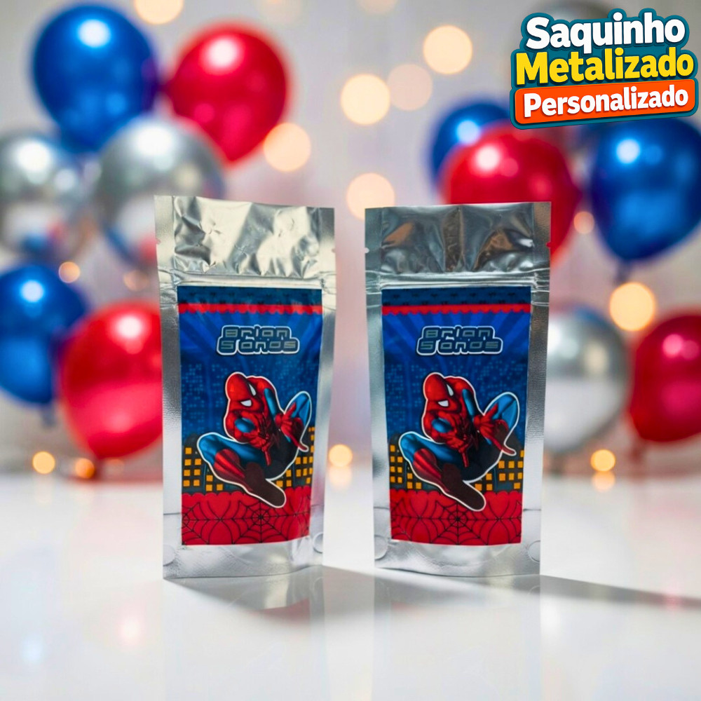 Saquinho Metalizado Homem Aranha Personalizado / Lembrancinha de Festa /Aniversário
