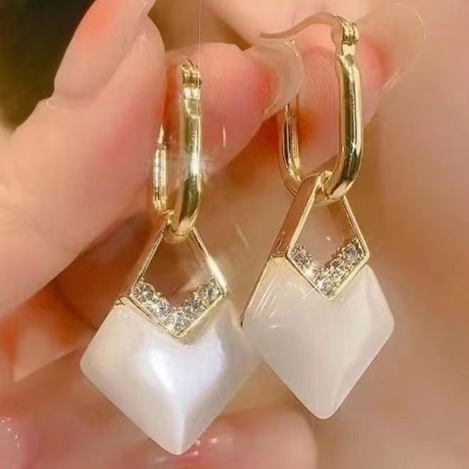 Brincos de Cristal Geométrico Coreano com Zircônia, Opala em Forma de Gota de Água Doce, Presente de Joias para Festa de