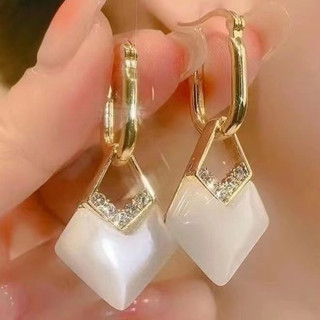 Brincos de Cristal Geométrico Coreano com Zircônia, Opala em Forma de Gota de Água Doce, Presente de Joias para Festa de