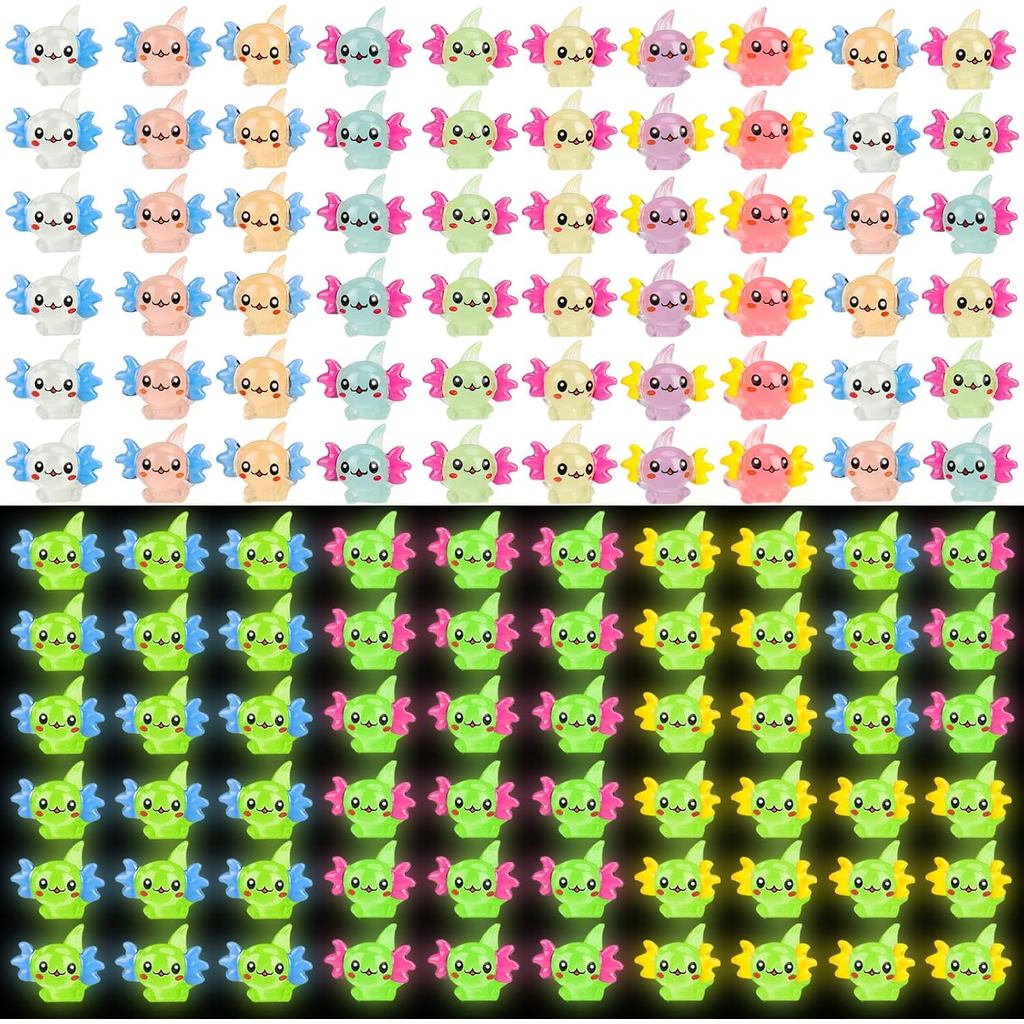 120 Peças de Mini Enfeites de Resina de Axolote Luminosos em Lote, 8 Cores, Pequenas Figuras de Resina de Axolote Lumino