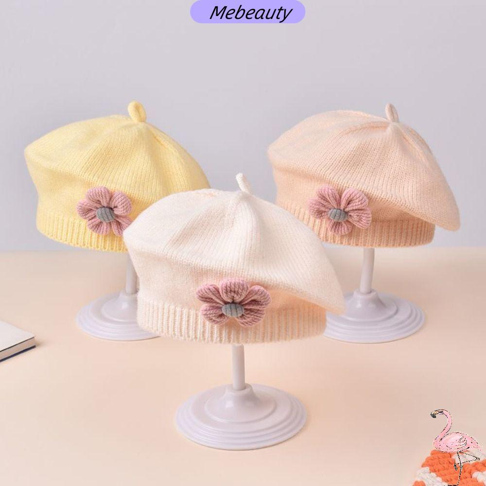 MEBEAUTYBR Chapéu De Boina Para Bebê , Gorro De Malha Com Flores Quentes De Inverno , Bonés De Pintor Artístico Coreano