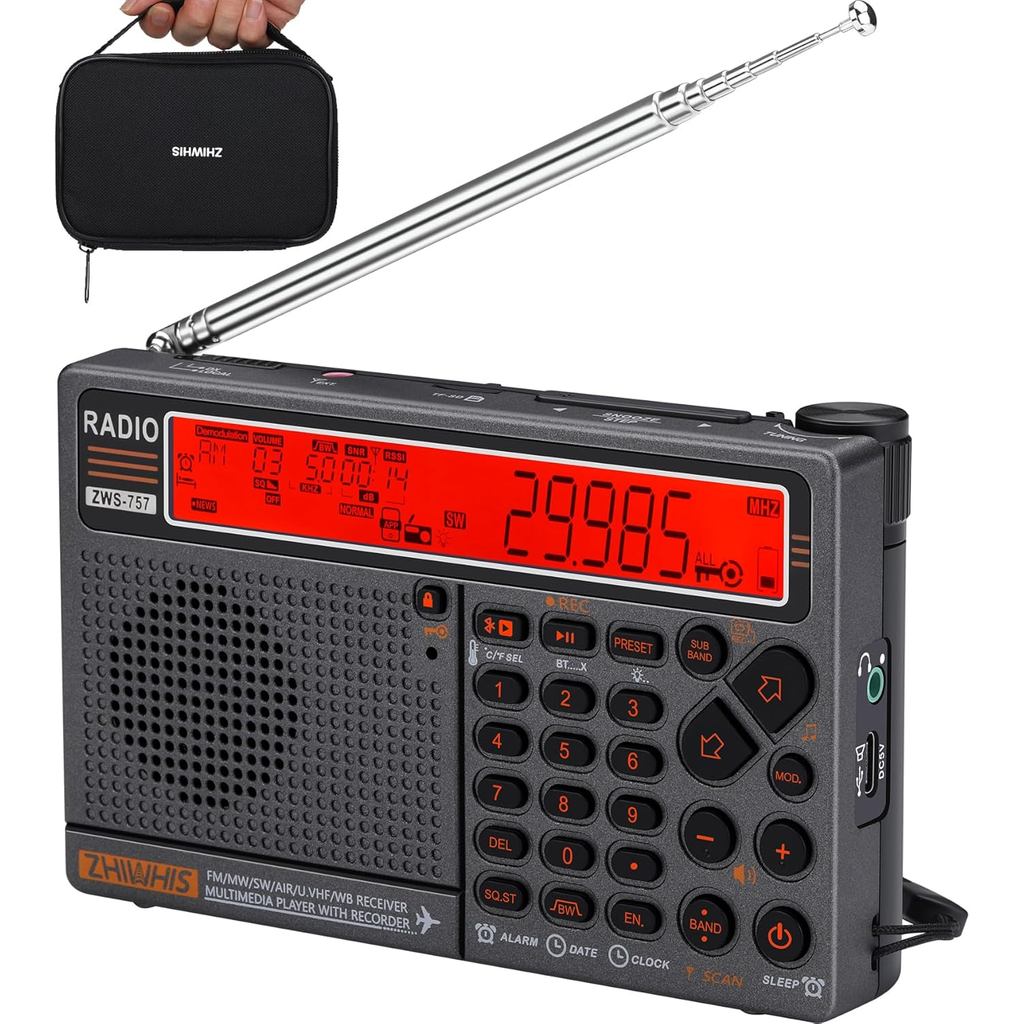 Rádio de Ondas Curtas ZHIWHIS com Controle por APP e Porta para Antena, Rádios de Emergência AIR AM FM SW UHF VHF WB NOA