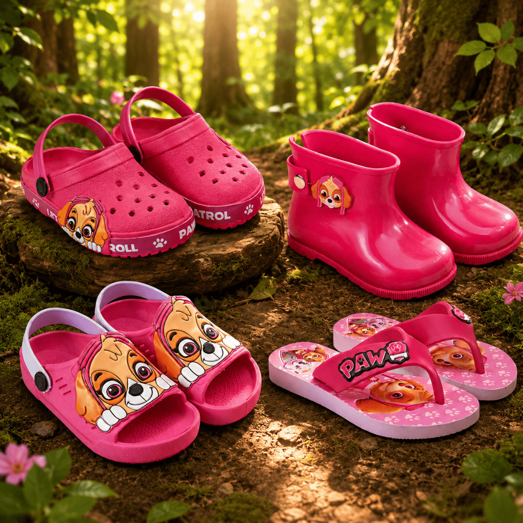 Kit Kids 4 Pares Galocha + Babuche + Sandália + Chinelinho Infantil Patrulha Rosa Menina Marca Nexa