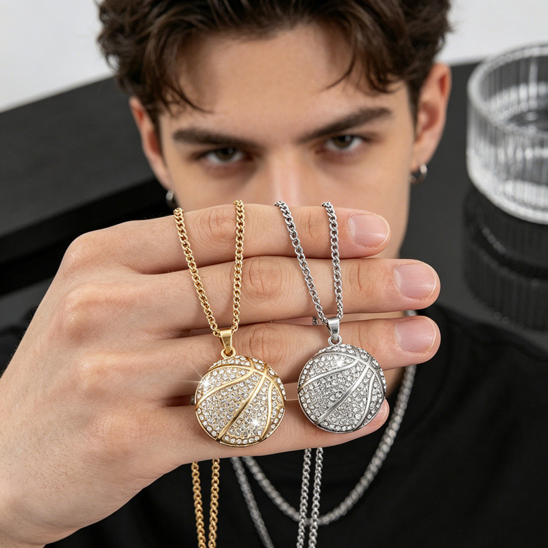 Colar Masculino Basquete Strass Gelado Pingente Hip Hop Street Esporte Presente