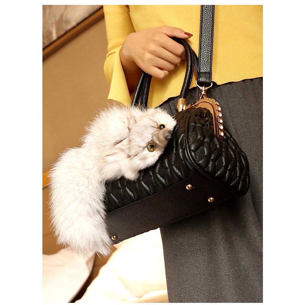 Saco peludo 2023 outono novo estilo cabeça de raposa bolsa feminina versão coreana na moda bolsa de ombro de pele saco d