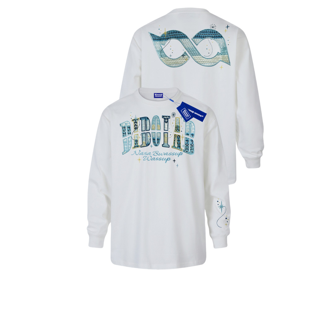 Algodão puro letras bordadas de manga comprida camiseta masculina estilo feminino 2026 novo estilo primavera outono juve
