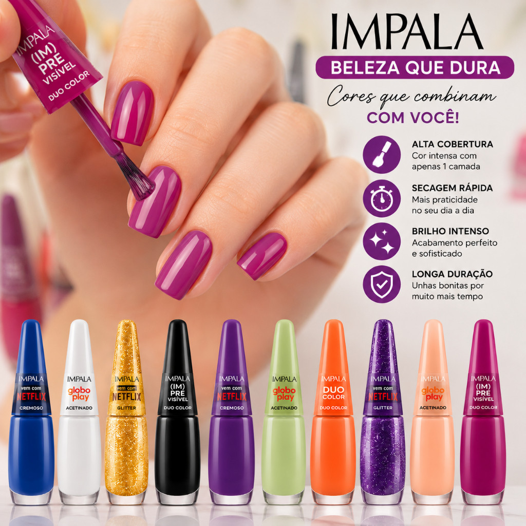 KIT 5 UNIDADES - Esmalte Impala Diversos 7,5ml | 5 Cores
