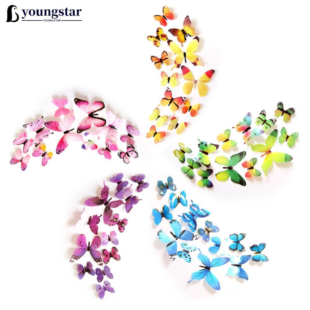 YOUNGSTAR 12 Peças Adesivo De Borboleta 3D Colorido Arte Design Decalque Parede Faça Você Mesmo Decoração De Casa A8V6