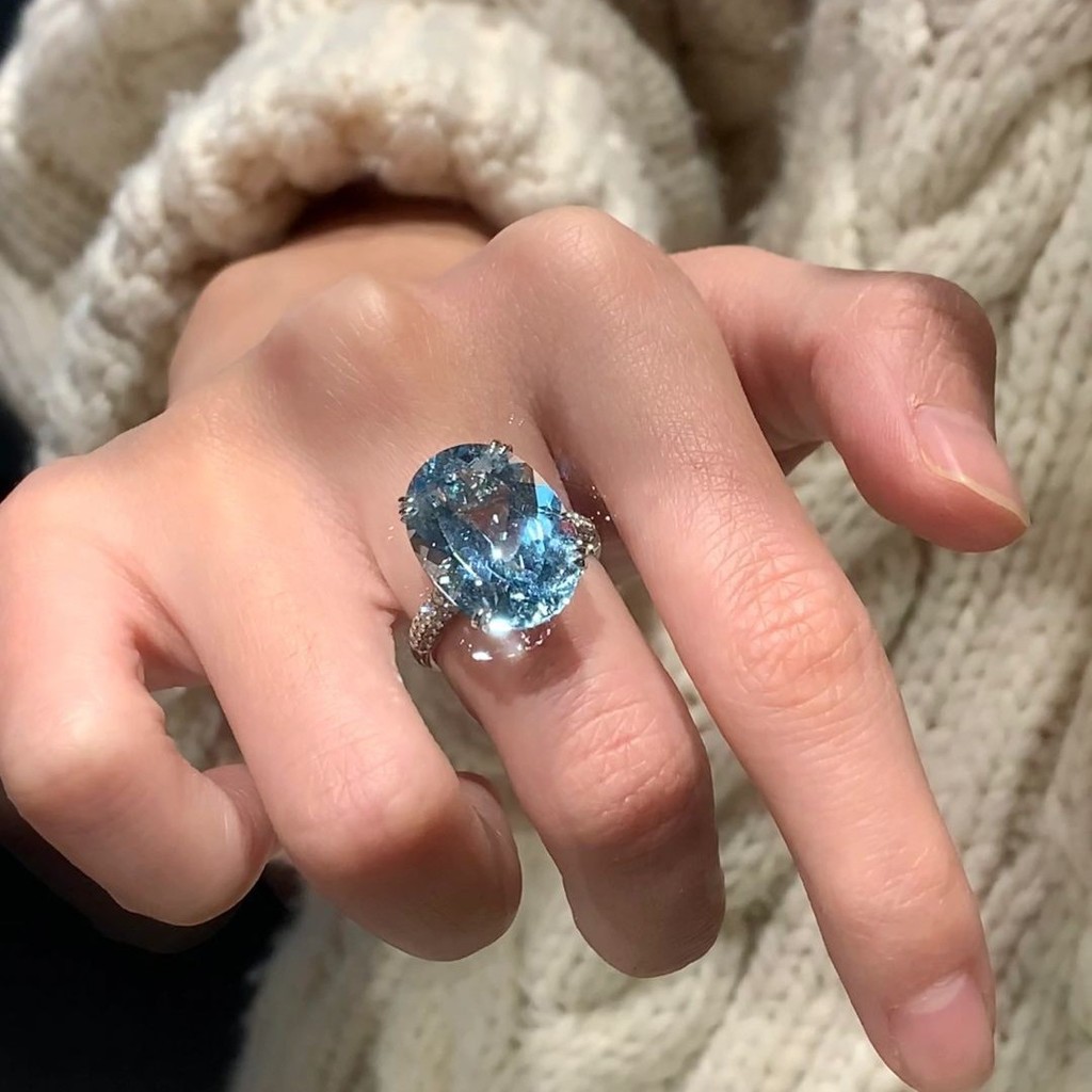 Azul Gem gota de água pombo ovo anel luz luxo moda estilo pombo ovo anel feminino