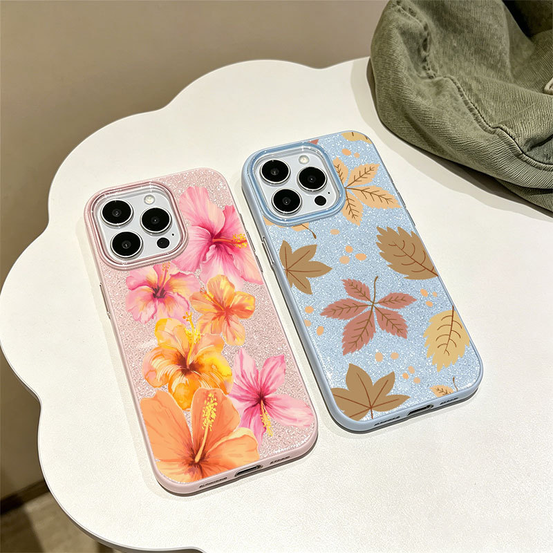Caso Glitter Para Samsung S26 Ultra S25 S24 Plus S23 FE S22 S21 S20 A17 A07 A06 A15 A16 A56 Tropical Hibisco Flor Luxo C